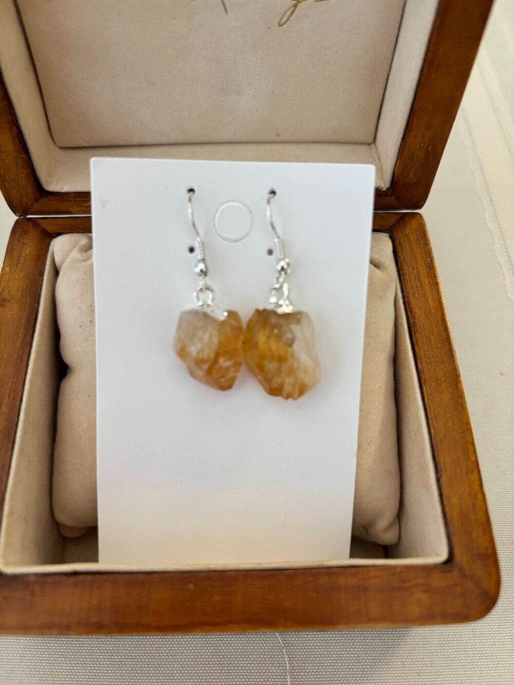 Natural Raw Citrine Crystal Dangle Earrings Silver Hook Nugget Boho Jewelry